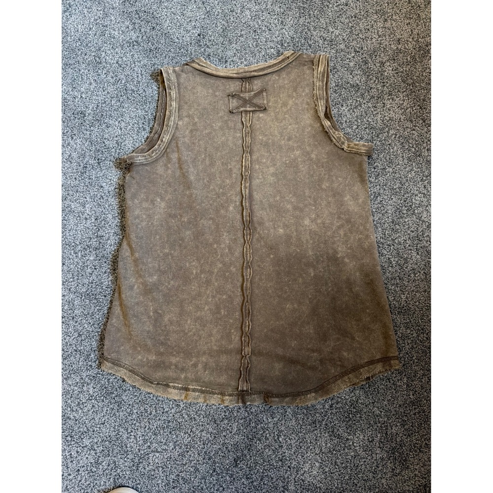 Zenana Acid Wash Sleeveless Boho Mocha Tank Top NWT, Small - Picture 4 of 6